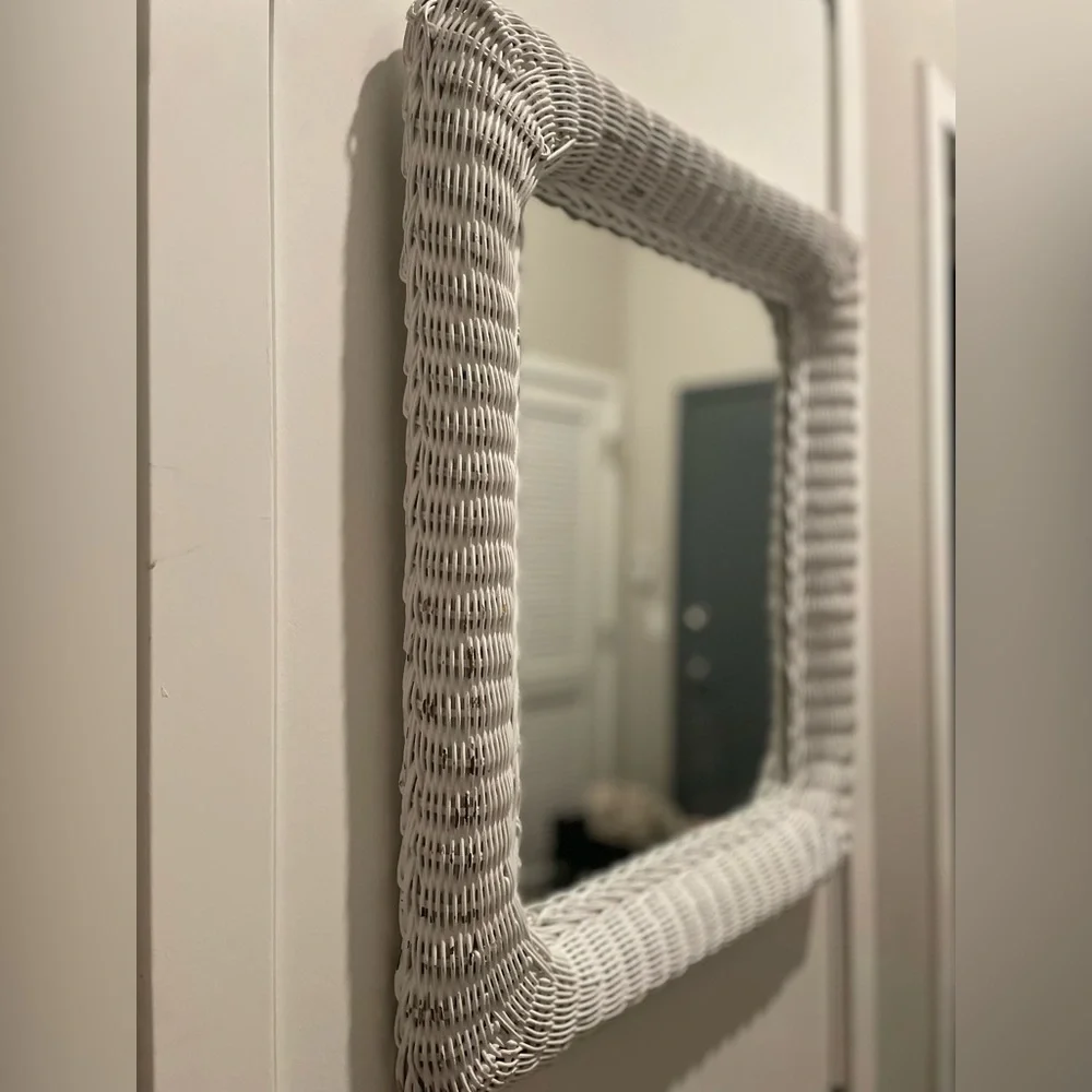 Vintage antique White Wicker Wall Mirror